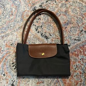 👜 Longchamp tote - size large - grey with brown leather handles